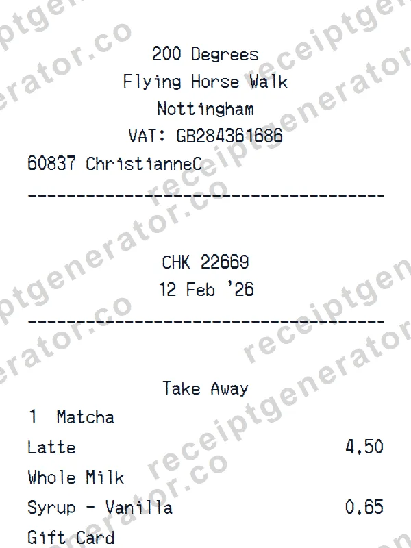 200 Degrees receipt template — free 200 Degrees receipt generator
