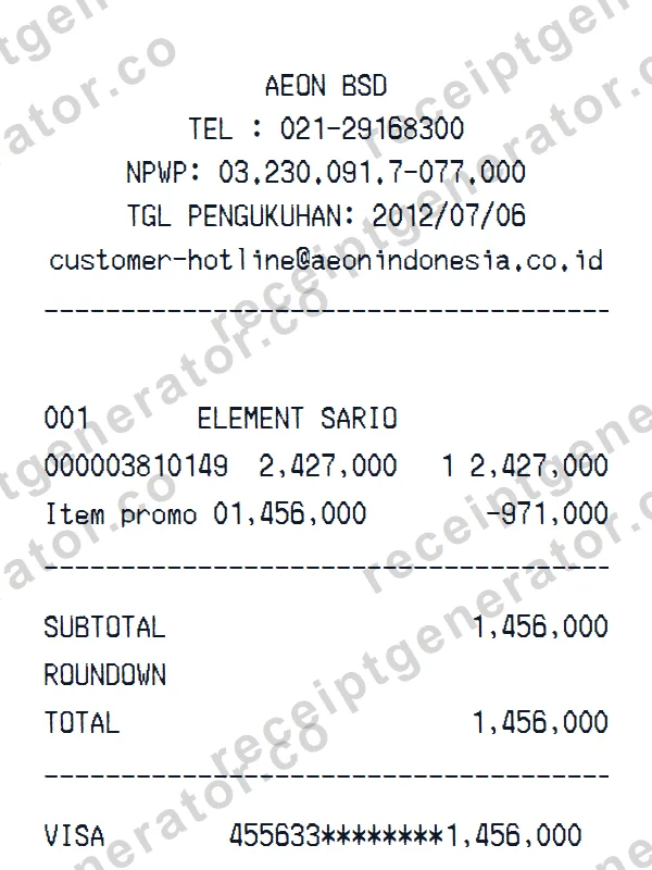 AEON receipt template — free AEON receipt generator