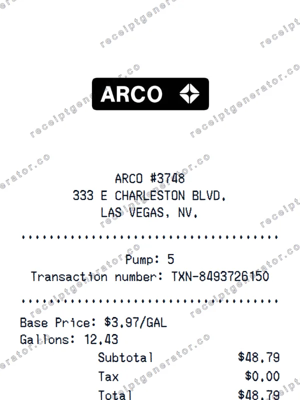 ARCO receipt template — free ARCO receipt generator