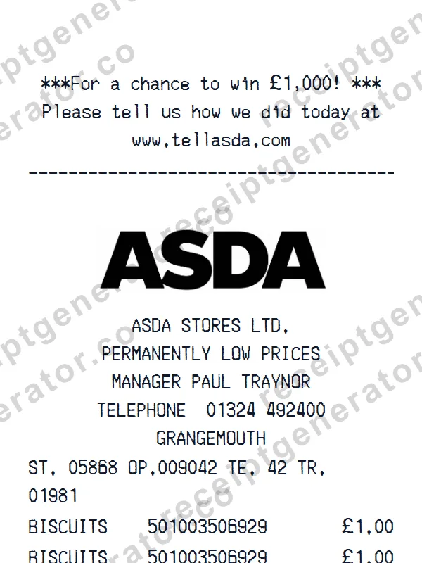 ASDA Store receipt template — free ASDA Store receipt generator
