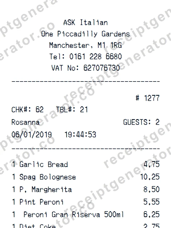 ASK Italian receipt template — free ASK Italian receipt generator