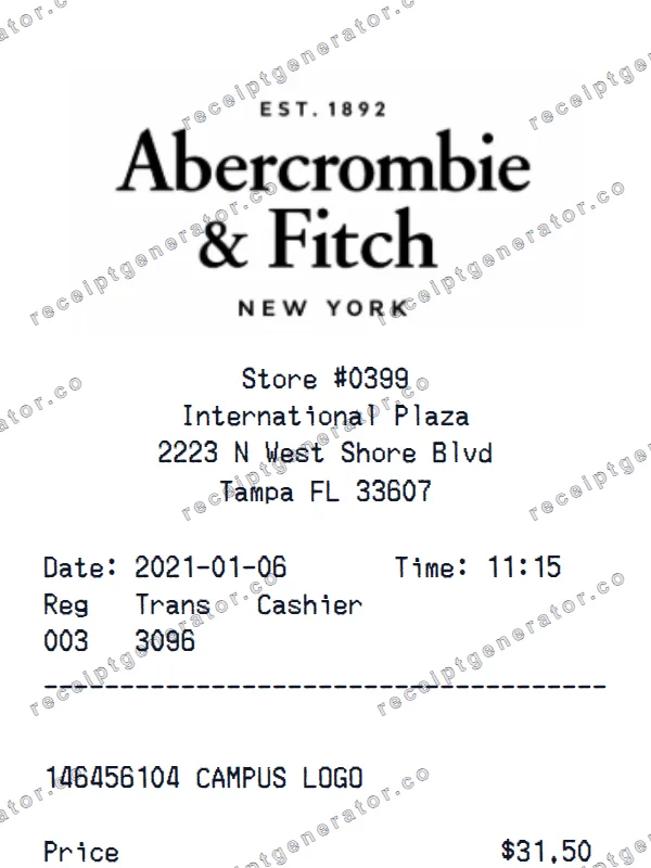 Abercrombie & Fitch receipt template — free Abercrombie & Fitch receipt generator