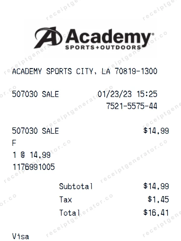 Academy Sports + Outdoors receipt template — free Academy Sports + Outdoors receipt generator