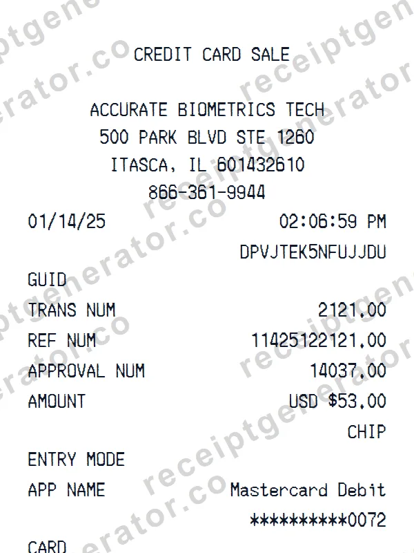 Accurate Biometrics receipt template — free Accurate Biometrics receipt generator