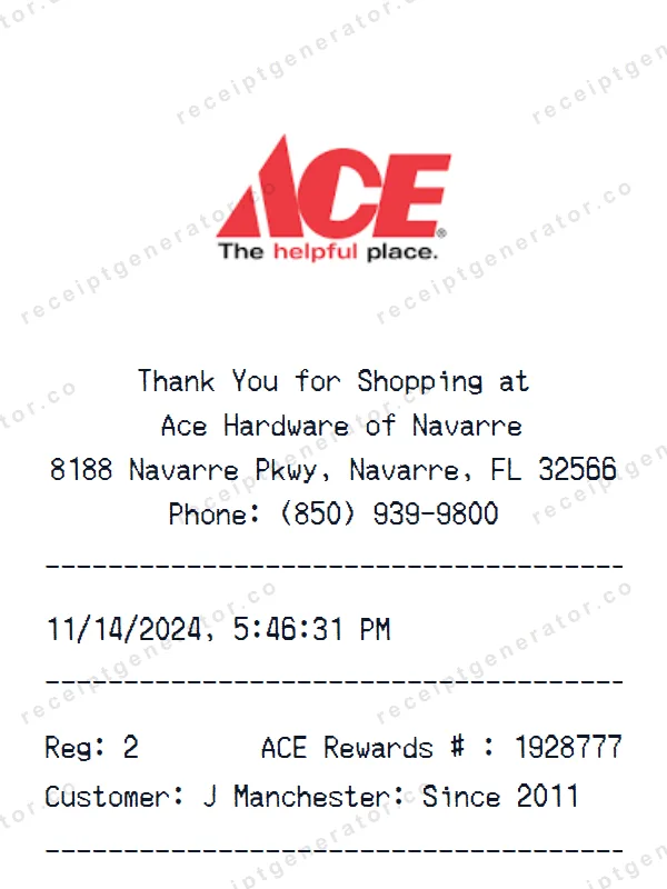 Ace receipt template — free Ace receipt generator