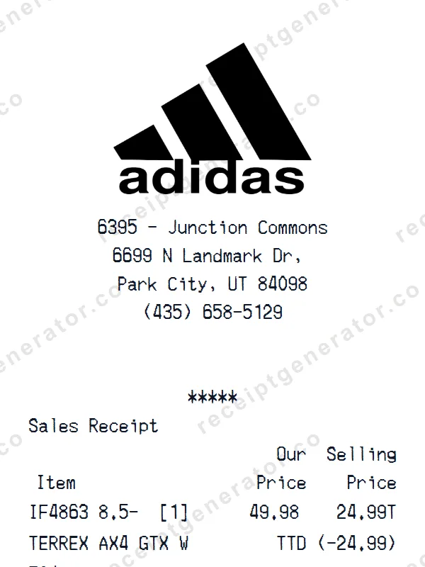 Adidas receipt template — free Adidas receipt generator