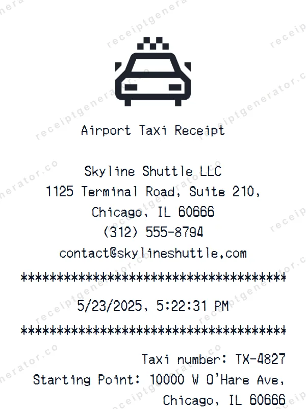Airport Taxi receipt template — free Airport Taxi receipt generator