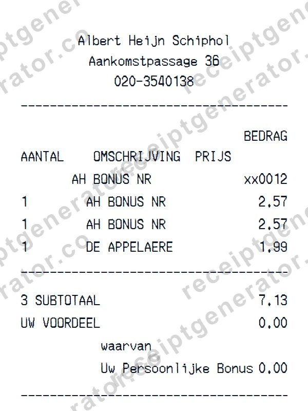 Albert Heijn receipt template — free Albert Heijn receipt generator