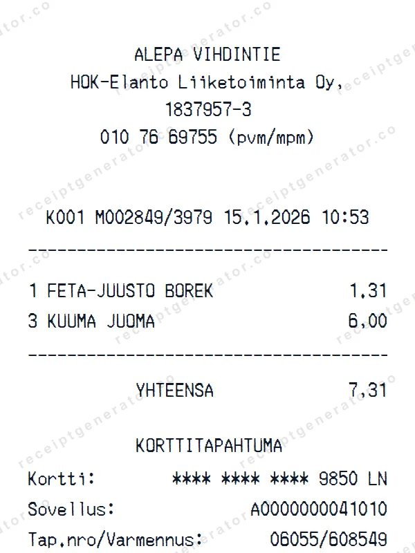 Alepa receipt template — free Alepa receipt generator