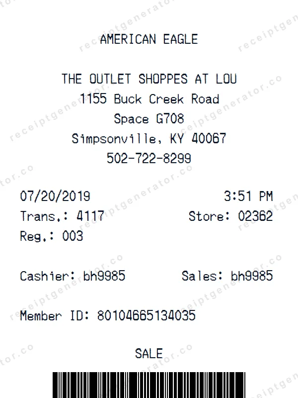 American Eagle receipt template — free American Eagle receipt generator