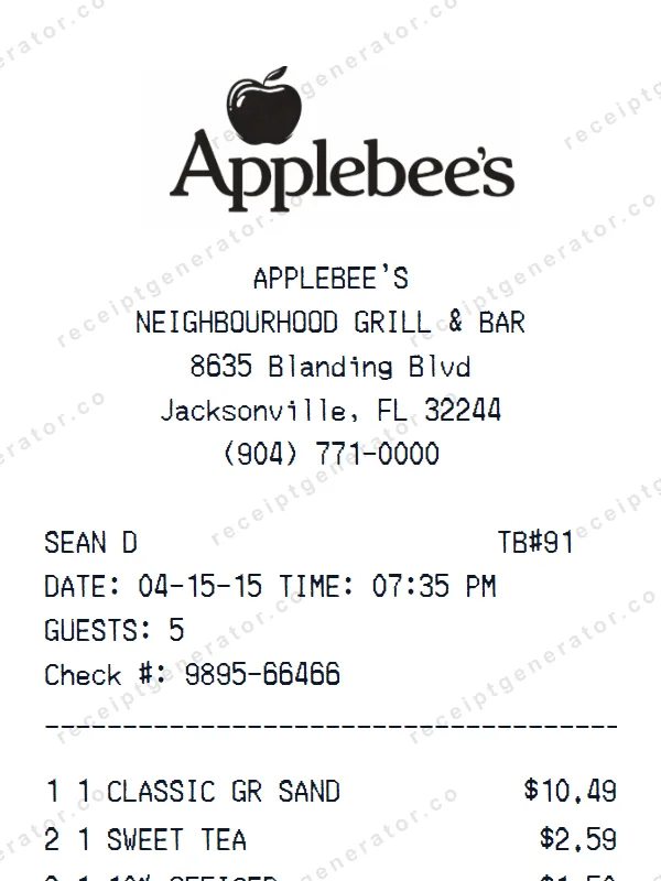 Applebee’s receipt template — free Applebee’s receipt generator