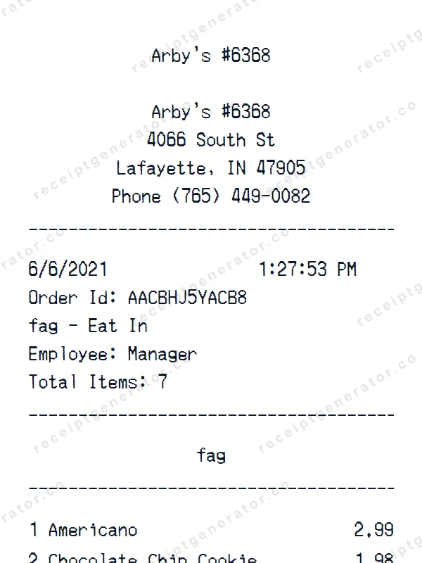 Arby’s receipt template — free Arby’s receipt generator