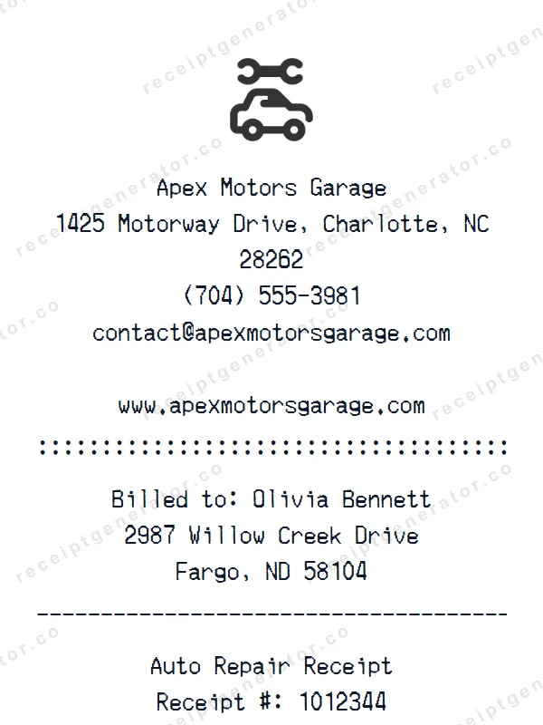 Auto Repair receipt template — free Auto Repair receipt generator