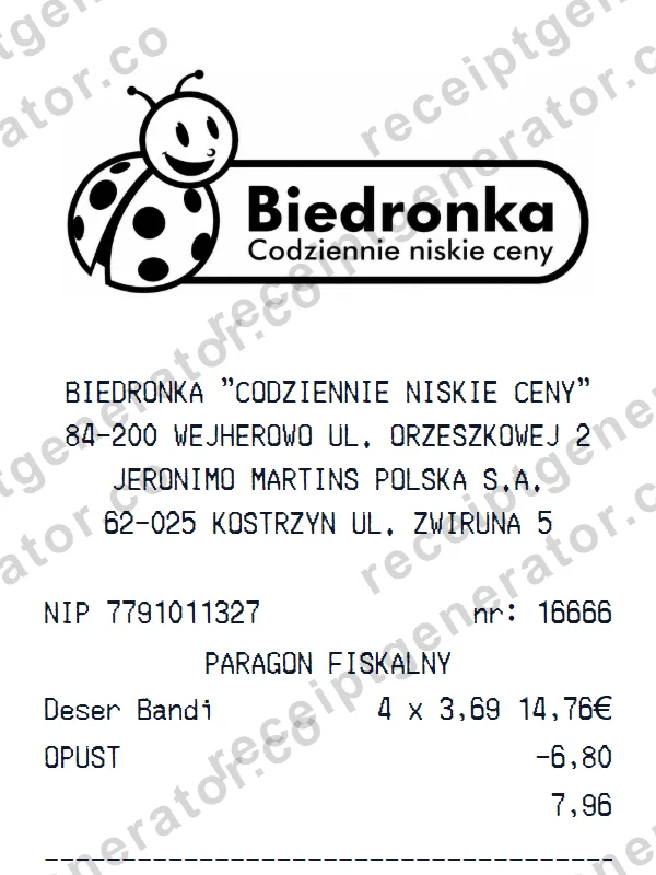 Biedronka receipt template — free Biedronka receipt generator
