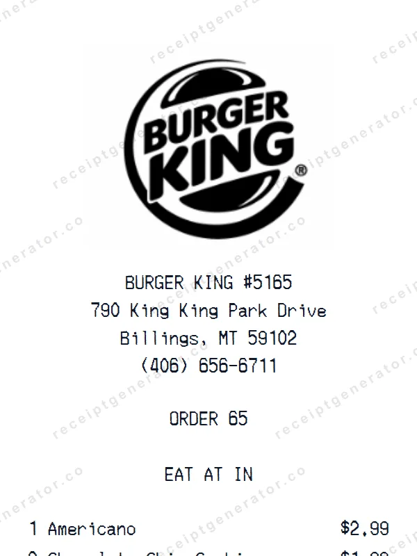 Burger King receipt template — free Burger King receipt generator