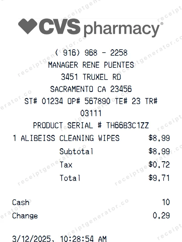 CVS Pharmacy receipt template — free CVS Pharmacy receipt generator