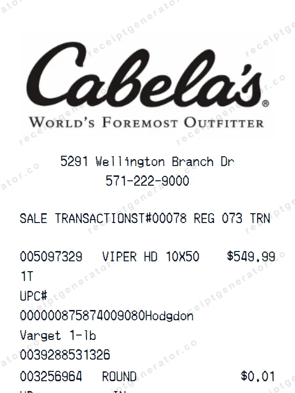 Cabela’s receipt template — free Cabela’s receipt generator