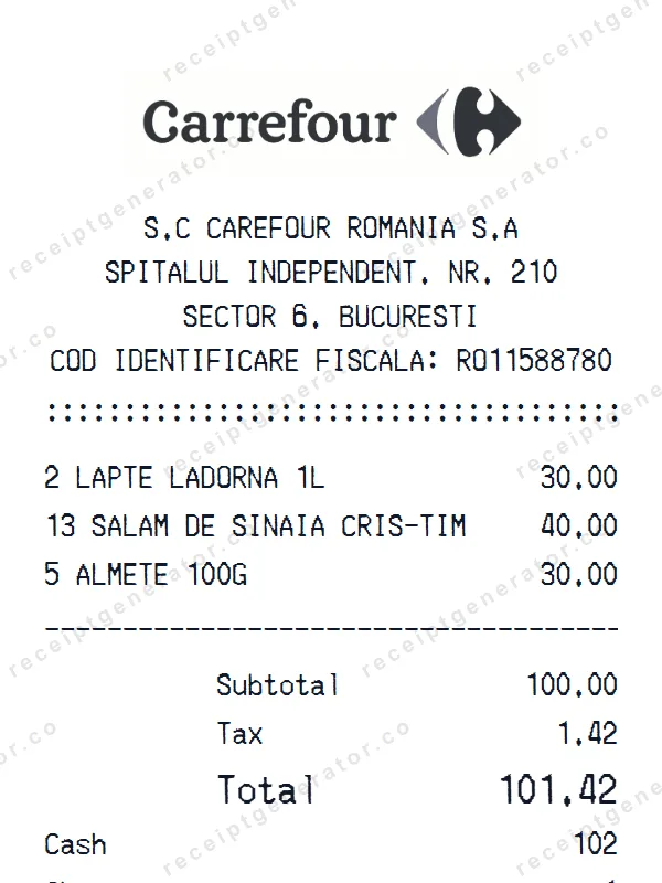 Carrefour receipt template — free Carrefour receipt generator