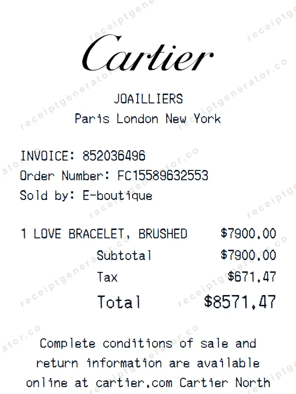 Cartier receipt template — free Cartier receipt generator
