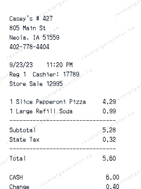 Casey’s receipt template — free Casey’s receipt generator