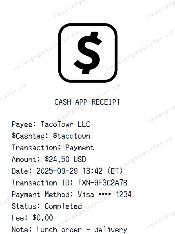 Cash App receipt template — free Cash App receipt generator