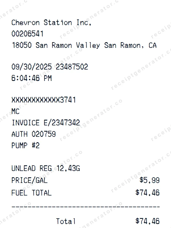 Chevron receipt template — free Chevron receipt generator