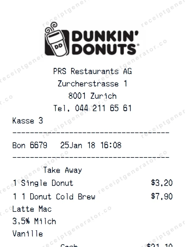 Dunkin’ Donuts receipt template — free Dunkin’ Donuts receipt generator