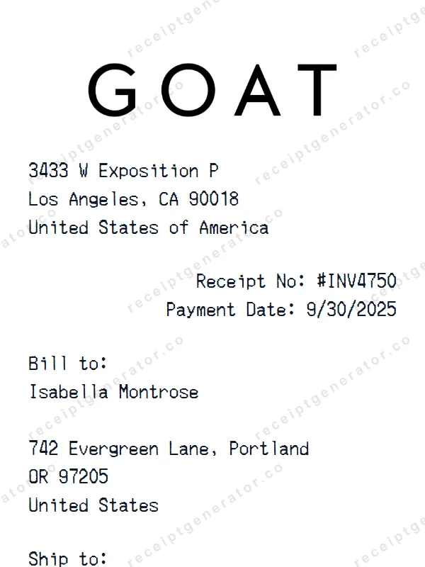GOAT receipt template — free GOAT receipt generator