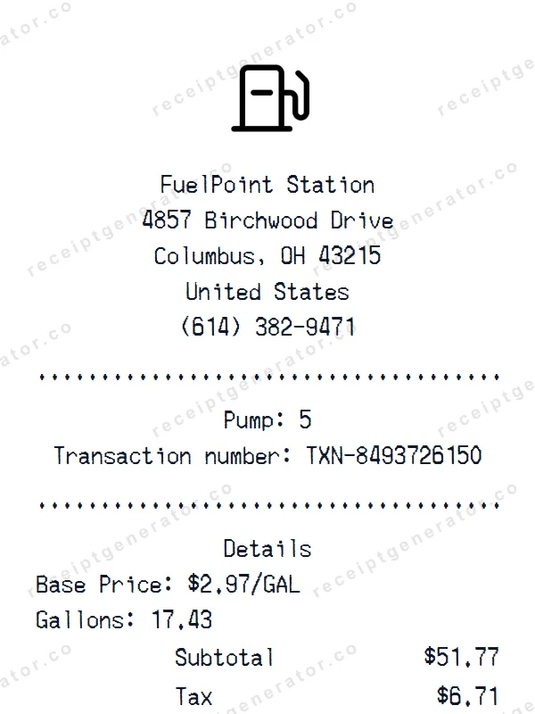 Gas receipt template — free Gas receipt generator
