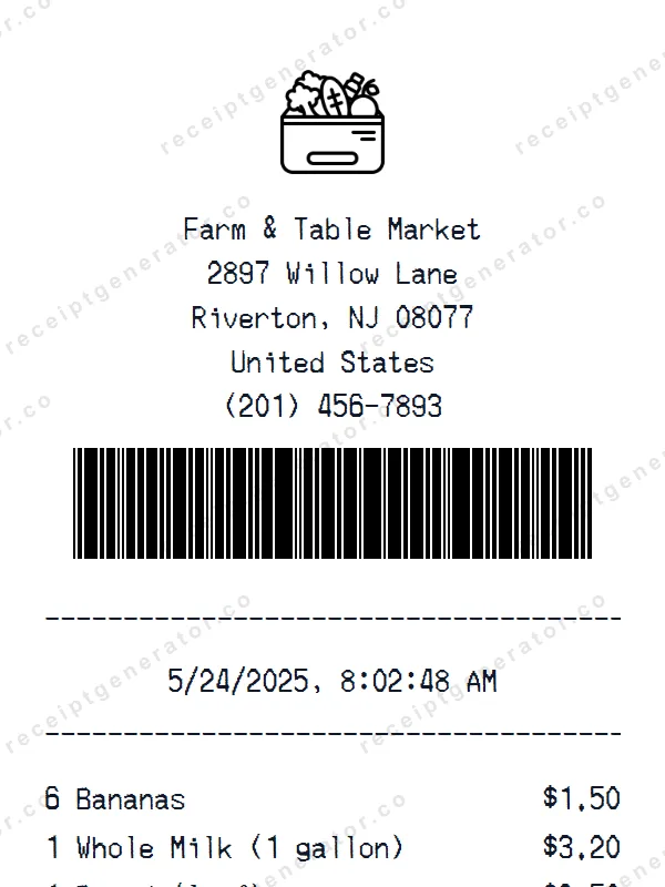 Grocery receipt template — free Grocery receipt generator