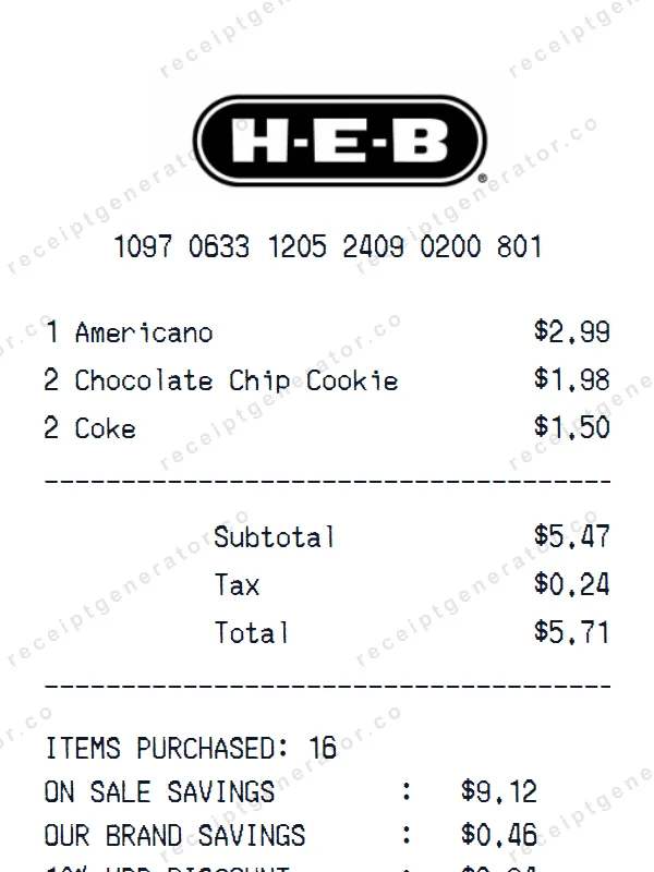 H-E-B receipt template — free H-E-B receipt generator