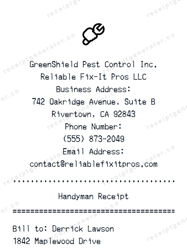 Handyman receipt template — free Handyman receipt generator