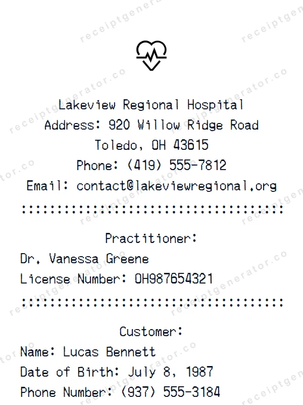 Hospital receipt template — free Hospital receipt generator