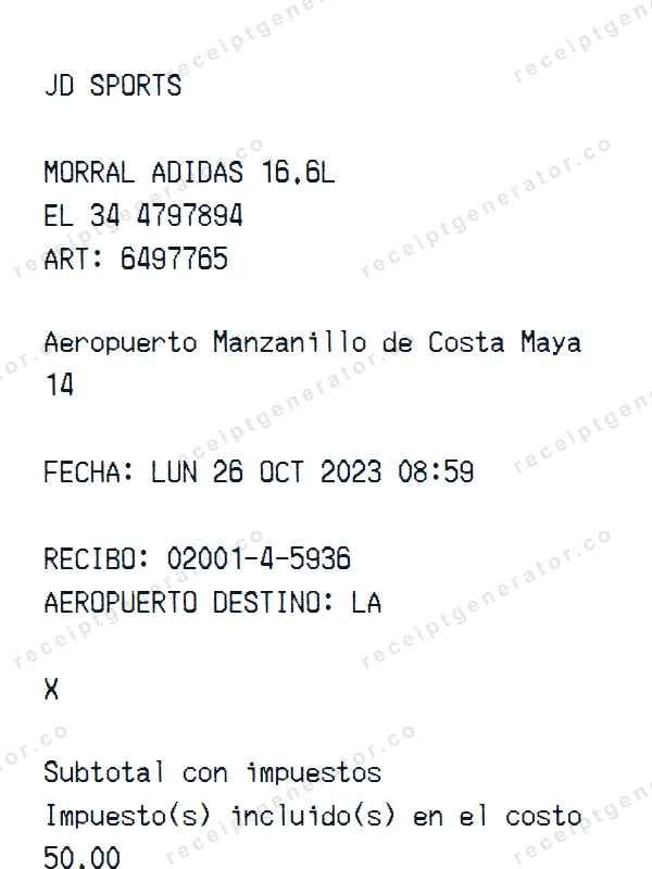 JD Sports receipt template — free JD Sports receipt generator