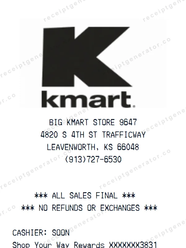 Kmart receipt template — free Kmart receipt generator