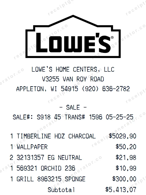 Lowe's receipt template — free Lowe's receipt generator