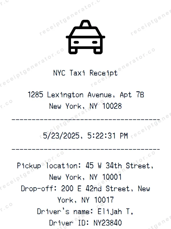 NYC Taxi receipt template — free NYC Taxi receipt generator
