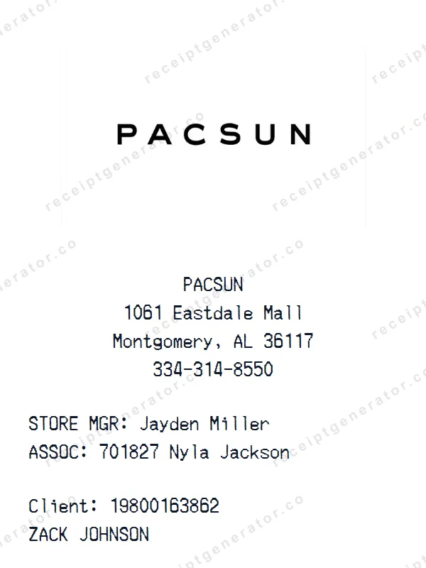 PACSUN receipt template — free PACSUN receipt generator