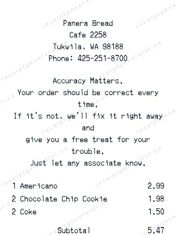 Panera Bread receipt template — free Panera Bread receipt generator