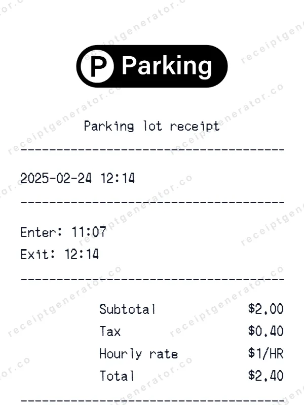 Parking lot receipt template — free Parking lot receipt generator