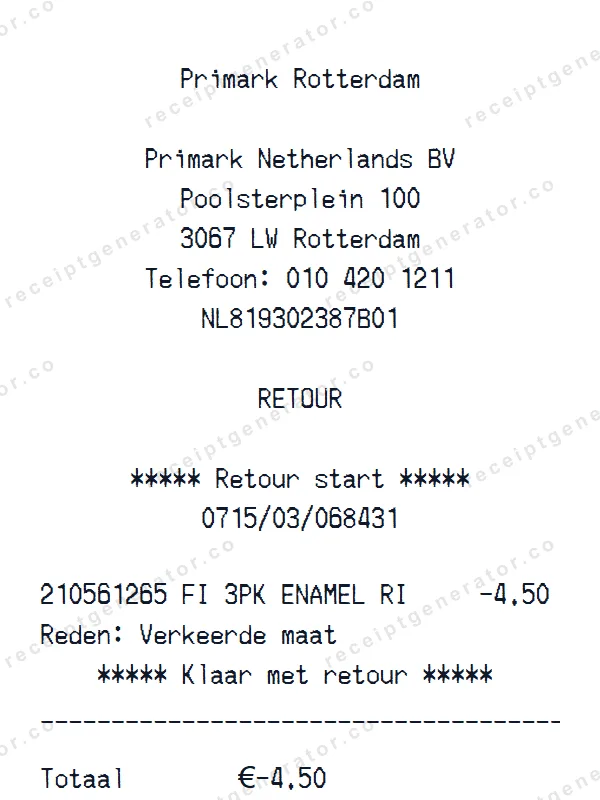 Primark receipt template — free Primark receipt generator