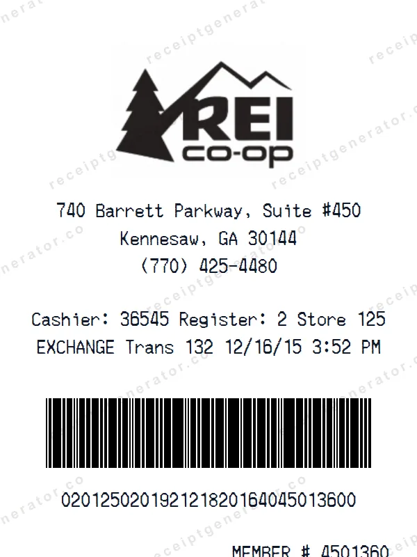 REI Co-op receipt template — free REI Co-op receipt generator