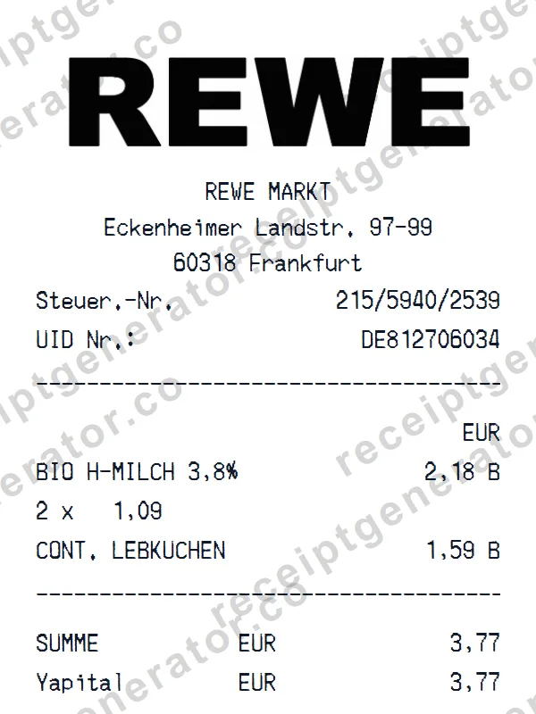 REWE receipt template — free REWE receipt generator