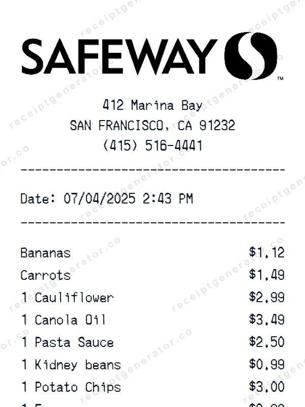 Safeway receipt template — free Safeway receipt generator
