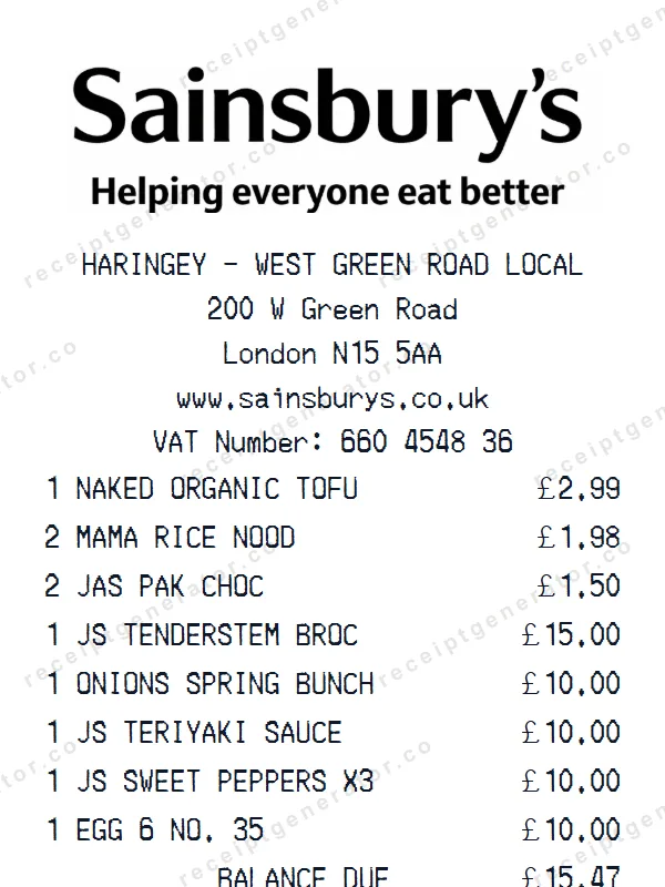 Sainsbury’s receipt template — free Sainsbury’s receipt generator