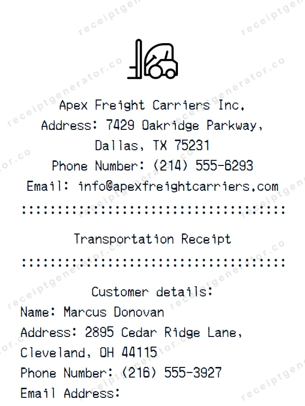 Transportation receipt template — free Transportation receipt generator
