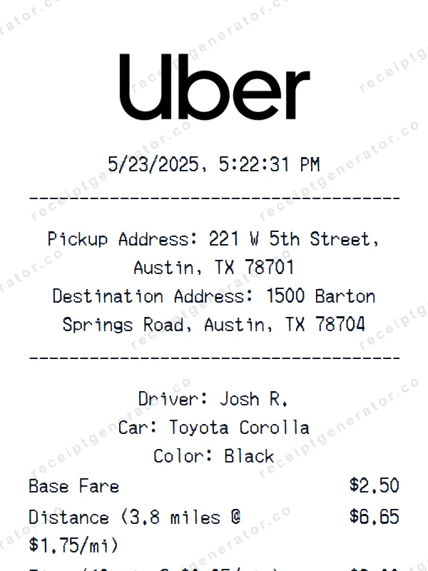 Uber receipt template — free Uber receipt generator