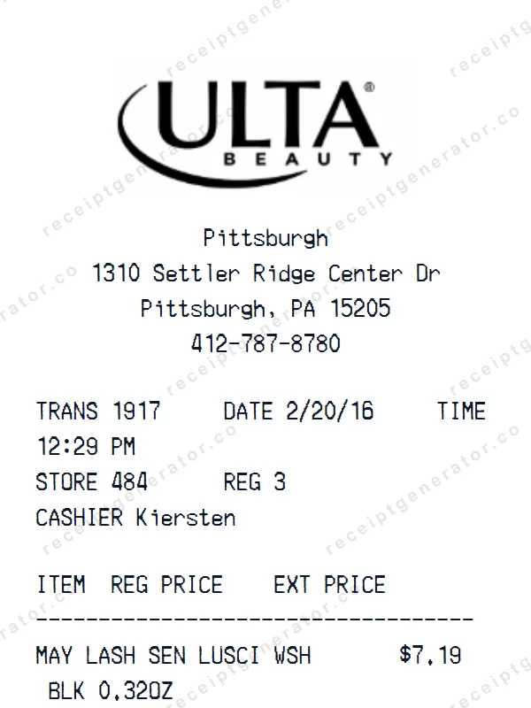 Ulta Beauty receipt template — free Ulta Beauty receipt generator
