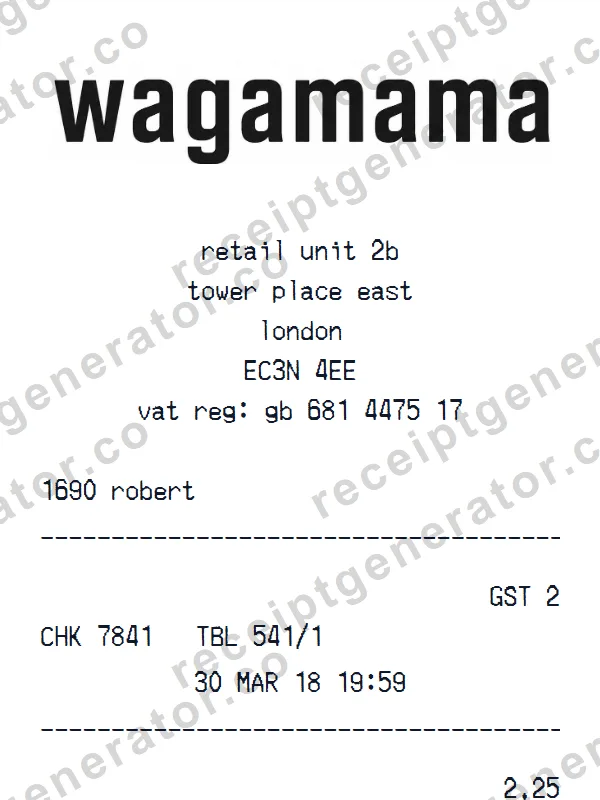 Wagamama receipt template — free Wagamama receipt generator