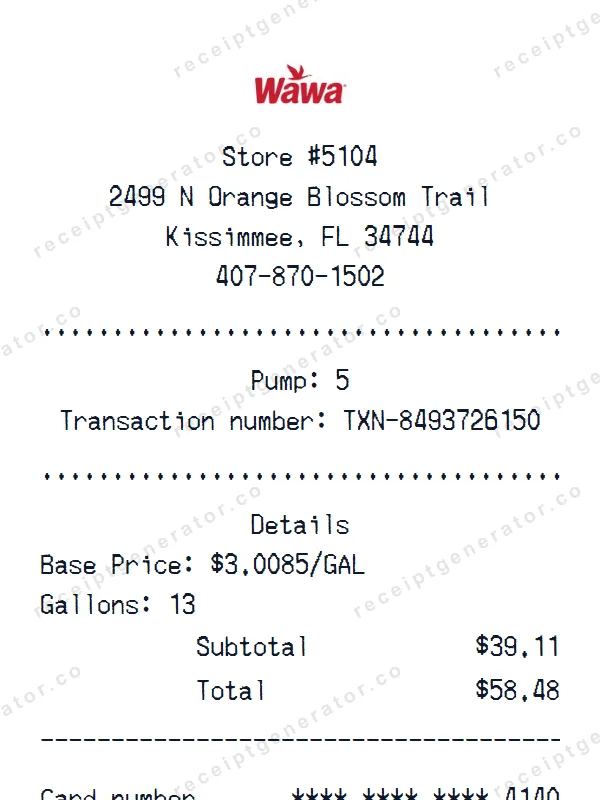 Wawa receipt template — free Wawa receipt generator